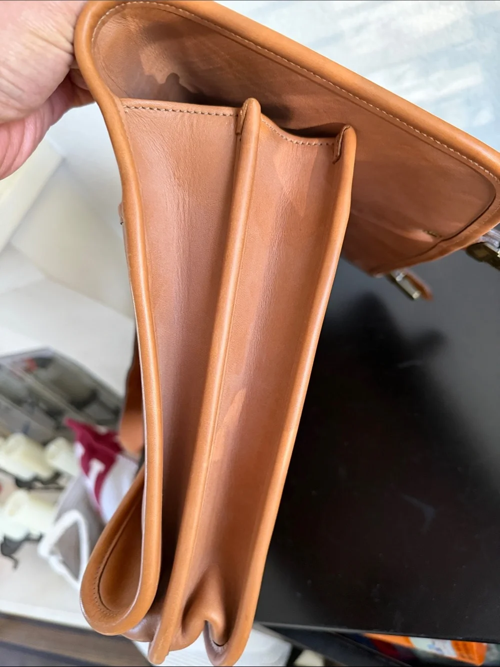 Ghurka Tan Leather Briefcase with Gold Brass Hardware